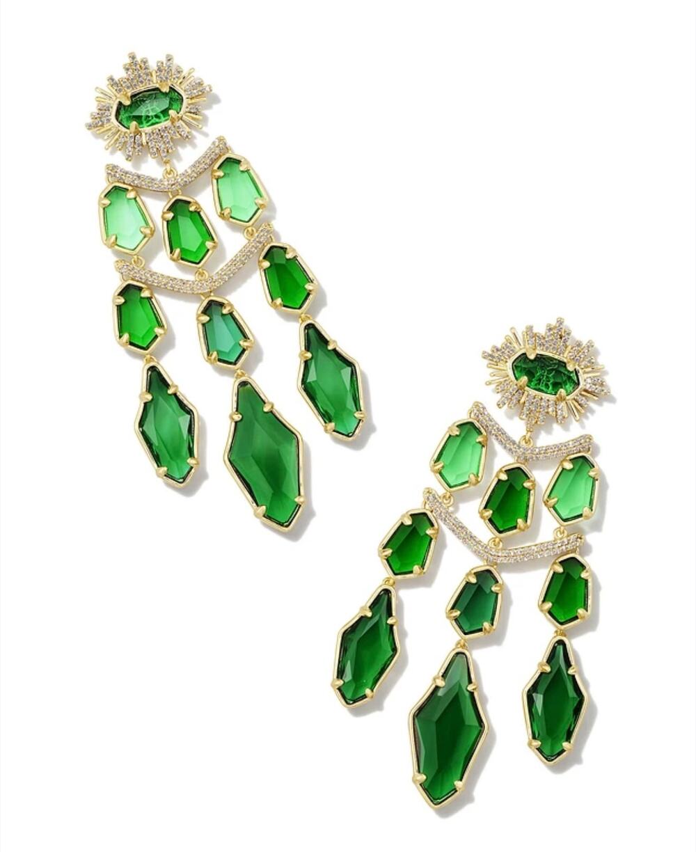 Kendra Scott
Alexandria Tier Statement Earrings in Green- Gold Tone